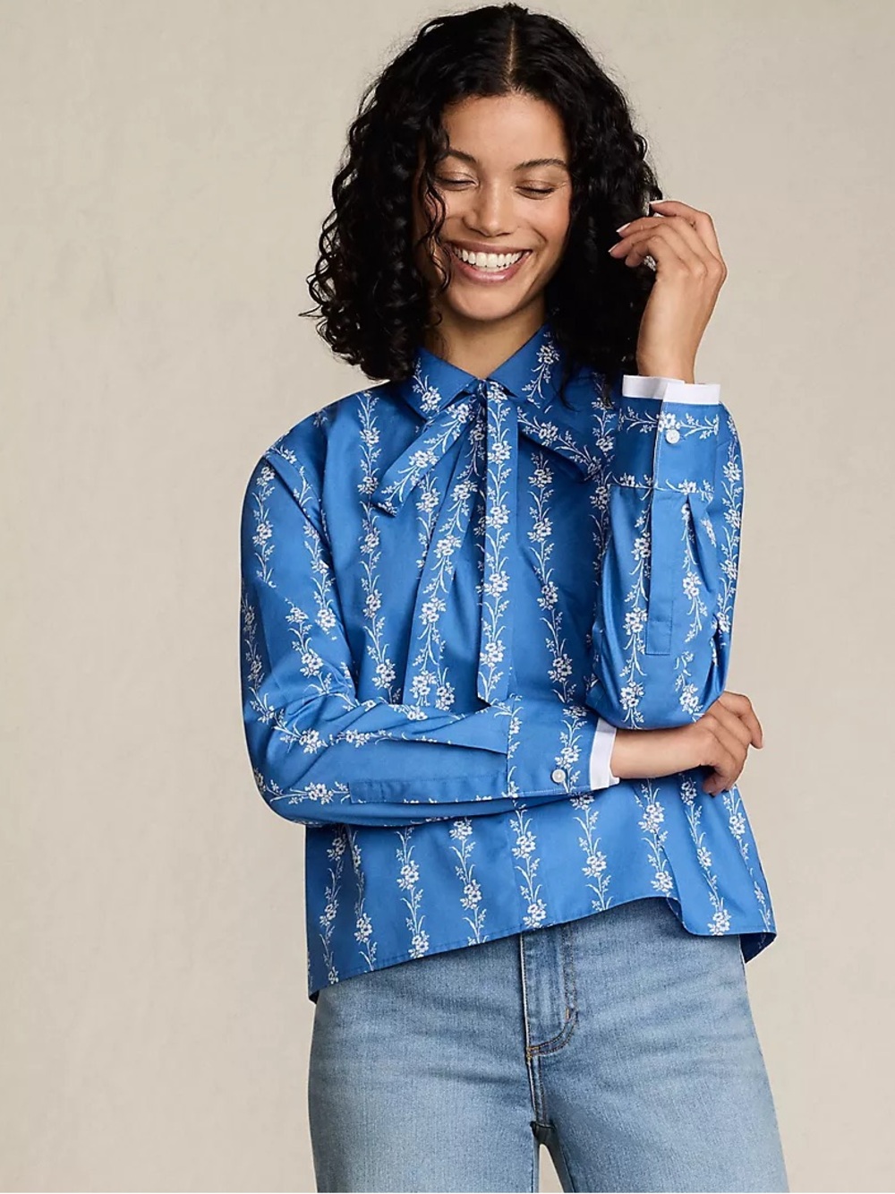 Lands' End Women's Carefree Cotton Shirt with Removable Bow Size XS